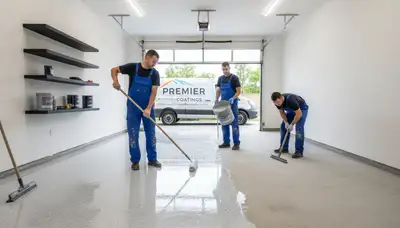 Epoxy floor coating applied by professional painters in Fort Wayne IN garage for durable finish