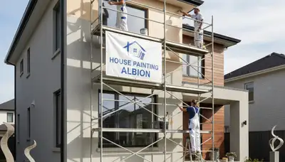 Professional house painters in Fort Wayne IN applying exterior paint to a residential home