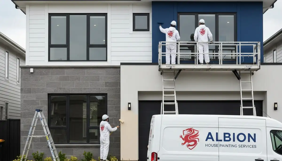 Professional house painters working on exterior home in Fort Wayne, IN