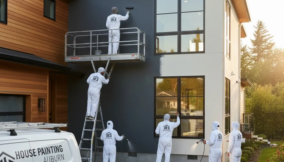 Professional house painters finishing exterior home painting in Fort Wayne, IN