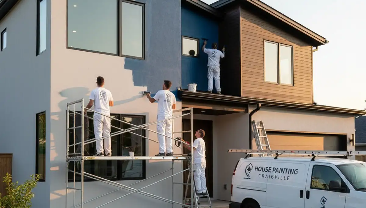 Professional house painters finishing exterior home in Fort Wayne IN