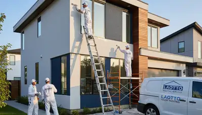 Professional house painters finishing exterior home in Fort Wayne, IN