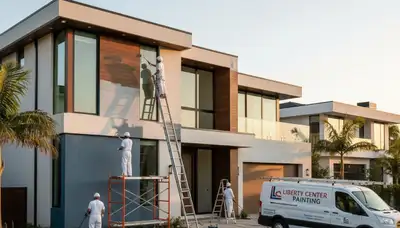Professional house painters working on exterior home in Fort Wayne, IN
