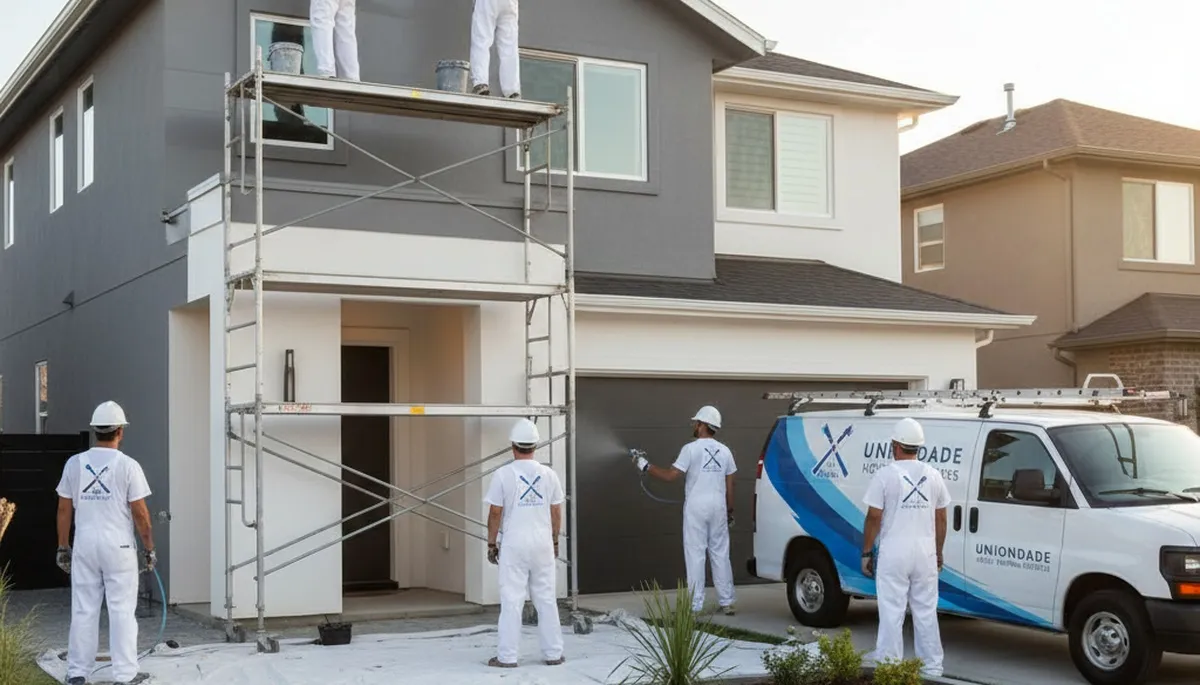 Professional house painters in Fort Wayne IN applying fresh exterior paint to a residential home