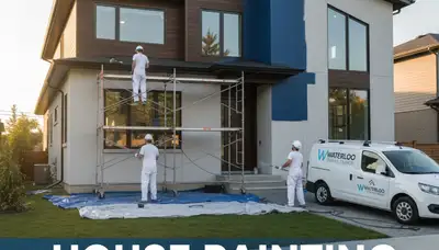 Professional house painters working on exterior home in Fort Wayne IN