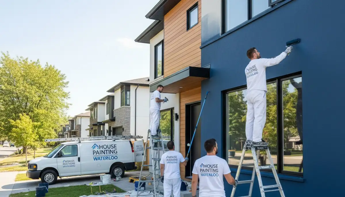 Professional house painters in Fort Wayne IN applying fresh exterior paint to residential home
