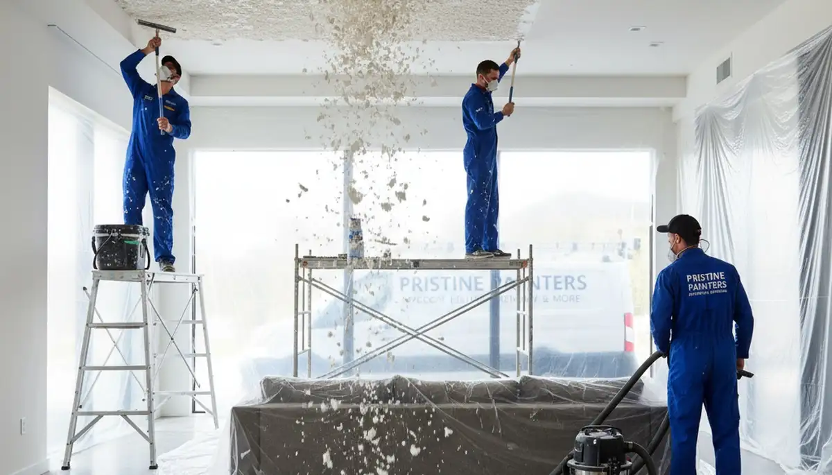 Professional popcorn ceiling removal by house painters in Fort Wayne, IN for modern smooth interiors