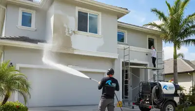 Professional pressure washing house exterior in Fort Wayne, IN by expert painters