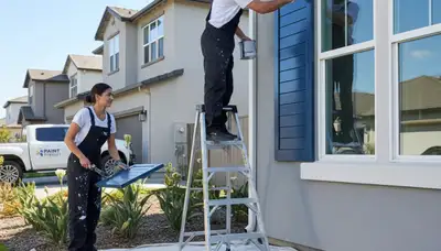 Professional shutter painting and refinishing on a Fort Wayne, IN home exterior by expert painters