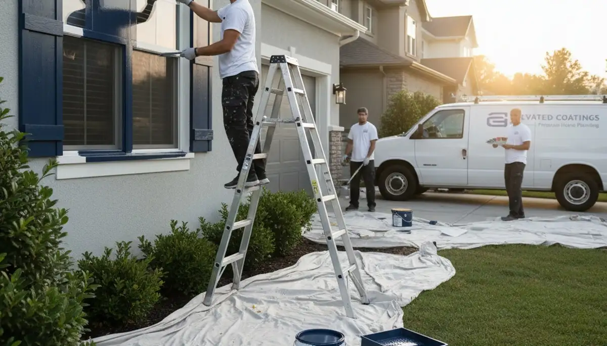 Professional shutter painting on residential home exterior in Fort Wayne, IN by expert house painters