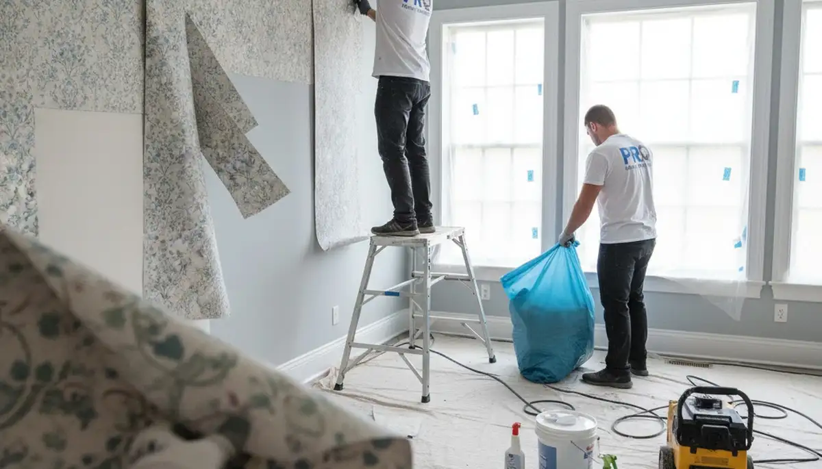Professional wallpaper removal at a Fort Wayne, IN home by expert painting contractors
