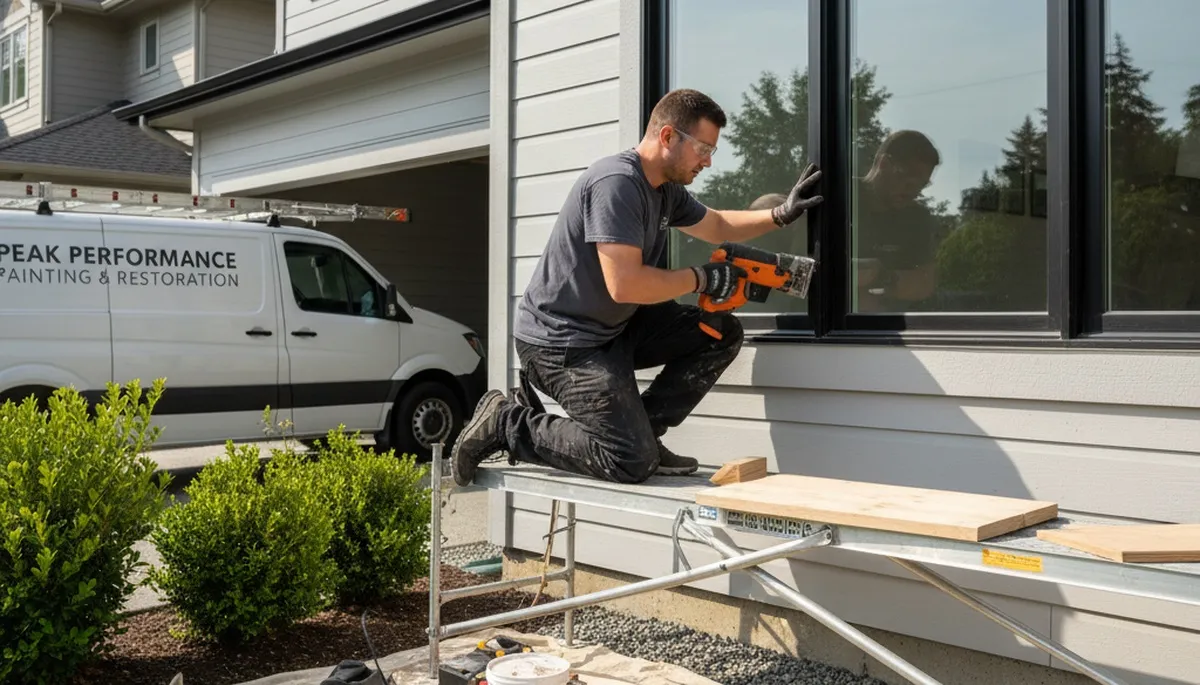 Professional wood rot repair on Fort Wayne, IN home exterior by expert house painters